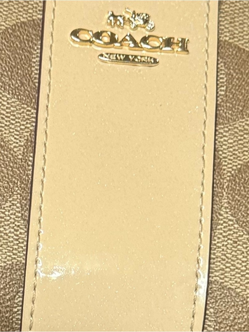 Coach Beige Signature Canvas Wristlet with Patent Center Stripe - Picture 5 of 6